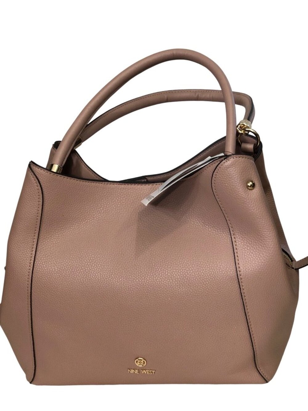 Nine West Etta Carryall Blush Pebbled Faux Leather Shoulder Bag Dbl Handles Gold